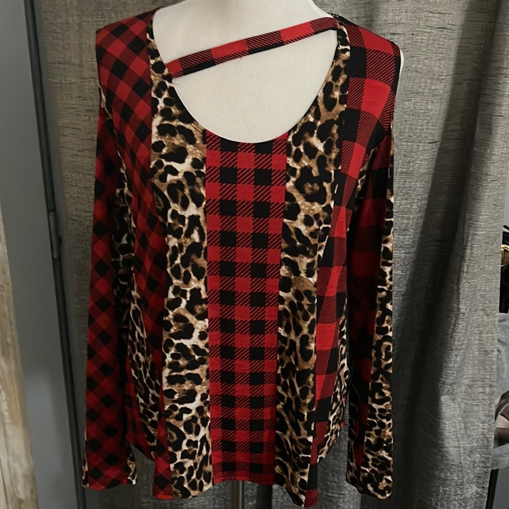 Gorgeous, red, black and leopard top